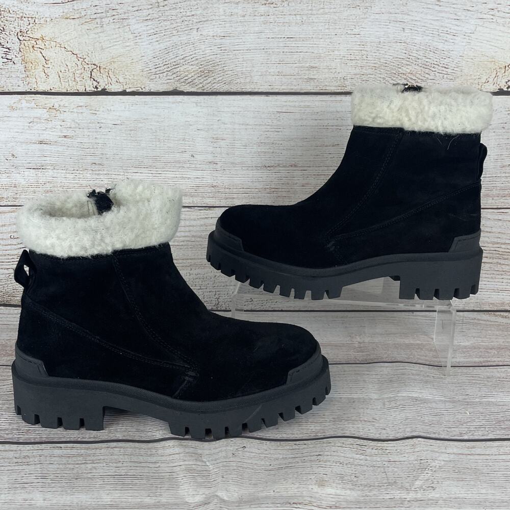 Miz Mooz Hessy Womens Sz EU 39 US 6.5-7 Ankle Boots Black Suede Wool Lining